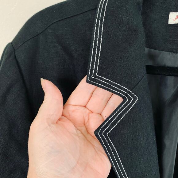 Vintage JM Collection Size 18W 100% Linen Blazer Jacket Black Rhinestone - Picture 3 of 9